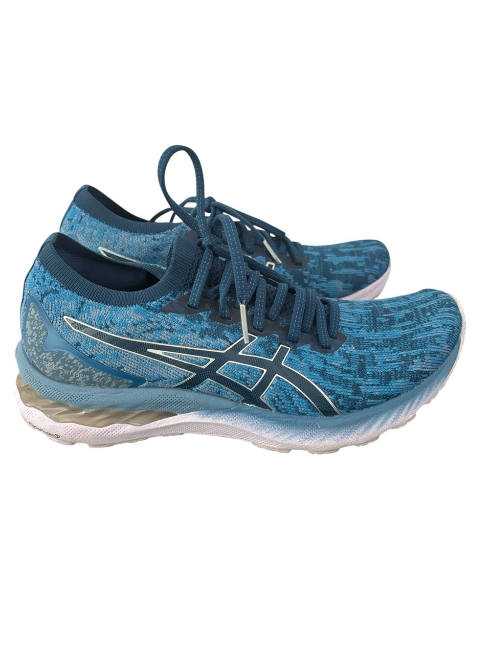 ASICS Gel-Nimbus 23 Knit Running Shoes Womens Size 10 in Grey Floss/Mako Blue